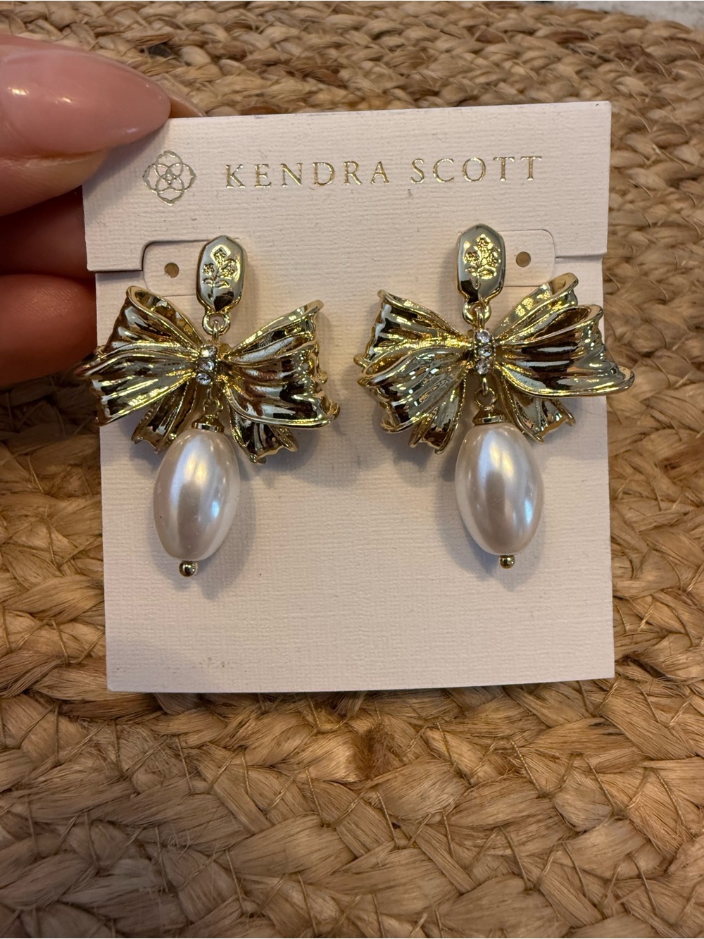 Kendra Scott Love Shack Fancy Pearl White Bow Dangle Earrings